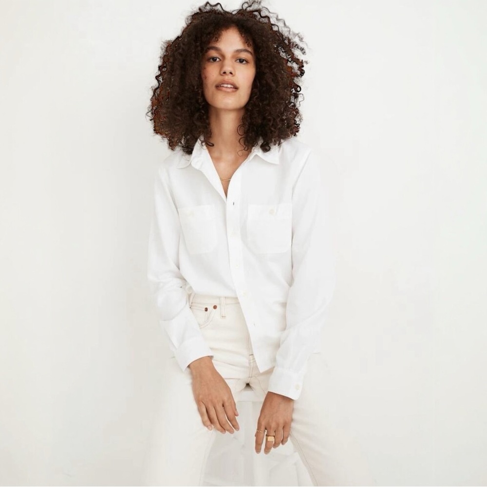 Madewell Classic Long Sleeve Cotton Modal Button Up Shirt in White Size M